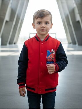 Super Mario Bros. Red and Black Varsity Jacket